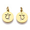 304 Stainless Steel Charms, with Jump Ring, Flat Round with Ohm/Aum Charm, Golden, 14x12x1.1mm, Hole: 3mm
