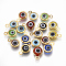 Handmade Lampwork Charms, with 304 Stainless Steel Findings, Flat Round with Evil Eye, Mixed Color, 9.5x6.5x2.5mm, Hole: 1.5mm