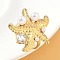 304 Stainless Steel Micro Pave Cubic Zirconia Plastic Pearl Cuff Rings, Starfish, for Women, Real 18K Gold Plated, 20x20mm, Inner Diameter: 18mm