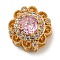 Brass Micro Pave Cubic Zirconia Beads, Nickel Free, with Glass, Real 18K Gold Plated, Round, Pearl Pink, 11x6.5mm, Hole: 1.8mm