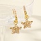 Real 18K Gold Plated Baroque Brass Hoop Earrings for Women, with Plastic Pearl, Star, 35x18mm