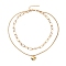 PVD Vacuum Plating 304 Stainless Steel Double Chains Multi Layered Necklace with Heart Charm for Women, Golden, 16.34 inch(41.5cm)
