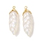 Rainbow Iridescent Plating Resin Pendants, Glitter Leaf Charms with Golden Plated Alloy Findings, Floral White, 35x11x8mm, Hole: 1.6mm