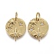 Brass Micro Pave Clear Cubic Zirconia Charms, with Jump Ring, Long-Lasting Plated, Flat Round with Shining Star, Real 18K Gold Plated, 14x12x2mm, Hole: 3mm