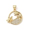 Brass Micro Pave Cubic Zirconia Pendants, Cadmium Free & Lead Free, Real 16K Gold Plated, Tortoise, 20.5x20x3.5mm, Hole: 5x3.5mm