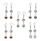 5 Pairs 5 Style Natural Mixed Genstone Teardrop Dangle Earrings, Alloy Flower Drop Earrings, 50x10mm, 1 Pair/style