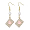Alloy Crystal Rhinestone Rectangle with Heart Dangle Earrings, Imitated Pearl Acrylic Beaded Drop Earrings with Enamel, Pink, 47~55x18mm