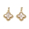 Brass & Shell & Clear Cubic Zirconia Pendants, Cadmium Free & Nickel Free & Lead Free, Flower Charms, Real 18K Gold Plated, 19x16.5x3mm, Hole: 4x2.5mm