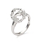 Rhodium Plated 925 Sterling Silver Micro Pave Clear Cubic Zirconia Adjustable Ring Components, Star Bezel Cup Ring Setting with Oval Tray, Real Platinum Plated, Tray: 11.5x12.5mm, Inner Diameter: 16mm