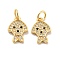 Dog Brass Micro Pave Clear Cubic Zirconia Charms, with Jump Ring, Cadmium Free & Lead Free, Golden, 13x9x1.5mm, Hole: 3.4mm