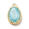 Glass Charms, with Real 18K Gold Plated Brass Findings, Faceted Oval, Pale Turquoise, 10x6x3mm, Hole: 0.9mm