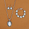 Oval Alloy with Synthetic Turquoise Pendant Necklaces & Dangle Earrings & Link Bracelets Sets, Antique Silver, White, 19.29 inch(490mm)