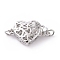 Brass Box Clasps, Hollow Heart, Platinum, 16.5x10.5x5mm, Hole: 2.2mm