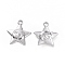 Non-Tarnish 304 Stainless Steel Pendants, Star with Human Face Charm, Stainless Steel Color, 21x18.5x3mm, Hole: 2.5mm