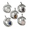 Natural Mixed Stone Pendants, Owl Charms with Rack Plating Brass Moon, Platinum, Cadmium Free & Lead Free, Mixed Dyed and Undyed, 38.5x31.5x8mm, Hole: 8x5mm