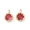 Brass Pave Cubic Zirconia Pendants, Single Stone Charms, Flat Round, Rack Plating, Long-Lasting Plated, Light Gold, Cerise, 6.5~7x4.5~5x3mm, Hole: 1mm