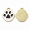 Alloy Enamel Pendants, Cat Paw Print Charm, Golden, Black, 17.5x15x1mm, Hole: 1.8mm