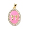 Brass Micro Pave Cubic Zirconia Enamel Pendants, Oval with Bowknot, Lead Free & Cadmium Free, Long-Lasting Plated, Real 18K Gold Plated, Rack Plating, Pink, 25x17x4.5mm, Hole: 3.8x3.4mm