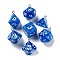 7 Styles Opaque Resin Polyhedral Dice Pendants Set, Multi-Sided Dice Charms with Platinum Plated Iron Loops, Mixed Shapes, Blue, 20~28x19~24x17~24mm, Hole: 2mm, 1pc/style, 7Pcs/set