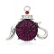 Tableware/Teapot Platinum Plated Alloy Resin Pendants, with Rhinestones, Purple, 26.5x30x5mm, Hole: 2.5mm