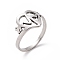 Non-Tarnish 201 Stainless Steel Heart Beat Finger Ring, Hollow Wide Ring for Women, Stainless Steel Color, US Size 6 1/2(16.9mm)