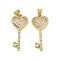 Brass Micro Pave Clear Cubic Zirconia Pendants, Heart Key Charm, Cadmium Free & Lead Free, Rack Plating, Long-Lasting Plated, Real 18K Gold Plated, 30x13x4.5mm, Hole: 5x3.5mm