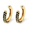 Cubic Zirconia C-Shaped Cuff Earrings, Gold Plated Brass Jewelry for Non-pierced Ears, Cadmium Free & Lead Free, Black, 14x15x3mm