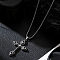 Stainless Steel Jet Rhinestone Cross Pendant Necklaces, Fashionable and Versatile for Daily Wear, Stainless Steel Color, 23.62 inch(60cm)