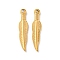 304 Stainless Steel Pendants, Feather Charm, Real 14K Gold Plated, 28.5x6x2.5mm, Hole: 1.8mm
