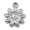 Anti-Tarnish 304 Stainless Steel Charms, Stainless Steel Color, Flower, 14.5x12x2.5mm, Hole: 1.6mm