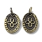Tibetan Style Brass Pendants, Cadmium Free & Lead Free, Oval with Flower, Antique Bronze, 12x9x1.5mm, Hole: 3mm