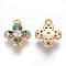 Brass Micro Pave Cubic Zirconia Charms, Flower, Golden, Colorful, 11.5x9.5x2.5mm, Hole: 1mm