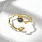 Leaf & Flat Round 304 Stainless Steel Paua Shell Cuff Rings for Women, Ion Plating(IP), Real 18K Gold Plated, US Size 8 1/2(18.5mm)