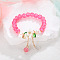 Daisy Crackle Glass Round Beaded Stretch Bracelets, Alloy Cable Chain Charm Bracelets for Women, Cerise, Inner Diameter: 2-1/2 inch(6.5cm)