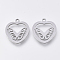 Non-Tarnish 201 Stainless Steel Pendants, Laser Cut Pendants, Heart with Butterfly, Stainless Steel Color, 18x16x1mm, Hole: 1.4mm