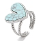 304 Stainless Steel Ring, Adjustable Synthetic Turquoise Rings, Heart, 18x17.5mm, Inner Diameter: Adjustable