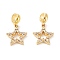 Brass Cubic Zirconia European Dangle Charms, Largr Hole Pendants, Long-Lasting Plated, Real 18K Gold Plated, Star, Clear, 25mm, Hole: 5mm, Pendant: 17x15x2.5mm