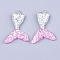 Resin Pendants, with Glitter Powder and Iron Findings, Mermaid Tail Shape, Platinum, Colorful, 46x30x6mm, Hole: 2mm