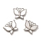 304 Stainless Steel Pendants, with Pave Shell, Butterfly Charm, Stainless Steel Color, 12.5x15x2mm, Hole: 1.4mm