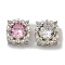 Brass Micro Pave Cubic Zirconia Beads, with Glass, Mixed Color, Square, Platinum, 11x11x7mm, Hole: 1.4 and 1.6mm