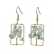 Natural Green Aventurine Chips Tree Dangle Earrings, Rectangle Real 18K Gold Plated Brass Drop Earrings with 304 Stainless Steel Earring Pins, 44x16.5~17mm