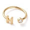 Brass Micro Pave Clear Cubic Zirconia Cuff Rings, Open Rings, Long-Lasting Plated, Real 18K Gold Plated, Letter.H, US Size 6, Inner Diameter: 17mm