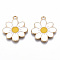 Eco-Friendly Alloy Enamel Pendants, Cadmium Free & Lead Free & Nickel Free, Flower, Light Gold, White, 23x20.5x1.2mm, Hole: 2mm