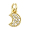 Brass Micro Pave Cubic Zirconia Pendants, Moon Charms, with Jump Ring, Lead Free & Cadmium Free, Long-Lasting Plated, Real 18K Gold Plated, Rack Plating, Clear, 9x6x1.8mm, Hole: 2mm