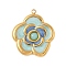 Dyed Natural White Jade Pendants, Stainless Steel Enamel Flower Charms, Real 18K Gold Plated, Aquamarine, 24.5x21.5x4mm, Hole: 1.4mm