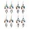 Natural & Synthetic Mixed Gemstone Chips Tree of Life with Alloy Feather Chandelier Earrings, 304 Stainless Steel Jewelry for Women, 82mm, Pin: 0.6mm