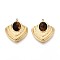 Natural Tiger Eye Pendants, Heart Charms, with 304 Stainless Steel Settings, Real 14K Gold Plated, 25x23x6~7mm, Hole: 1.5mm