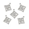 Alloy Rhinestone Pendants, Platinum Tone Rhombus with Hollow Out Rose Charms, Crystal, 22.5x19.5x2.2mm, Hole: 1.8mm