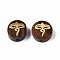 Natural Wood Undyed Beads, with Raw(Unplated) Brass Slices, Flat Round, Saddle Brown, 14x7mm, Hole: 1.8mm