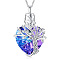 Heart with Tree of Life Glass Urn Pendant Necklaces, Stainless Steel Chain Necklaces, Royal Blue, 21.65 inch(55cm)